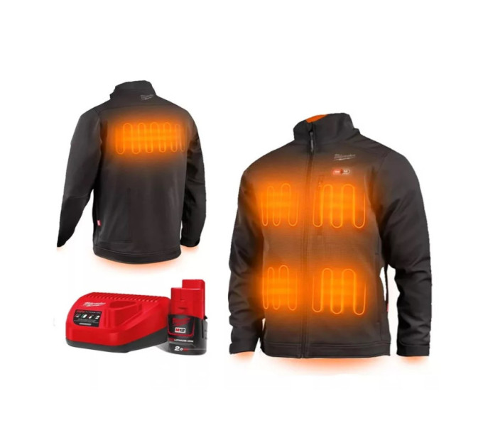 Куртка з підігрівом MILWAUKEE, M12 HJBL5-0(XXXL), чорна (розмір XXXL) (+зар.пр., 1 акум.Х 2Аг)