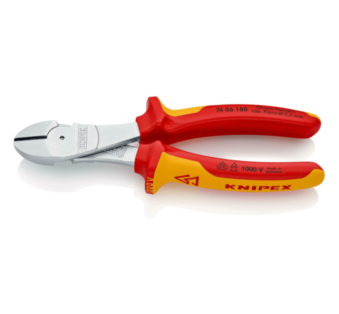 Кусачки боковые (бокорезы) особой мощности, Ø3,8мм, 180мм VDE KNIPEX 74 06 180, хромированные