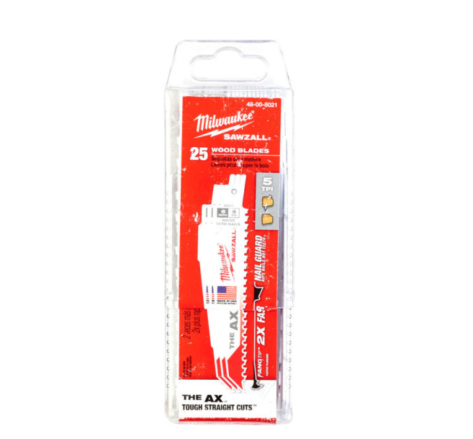 Полотно для шабельних пилок AX FANG TIP MILWAUKEE, 150х5,0мм, (25шт), (дерево з цвяхами)