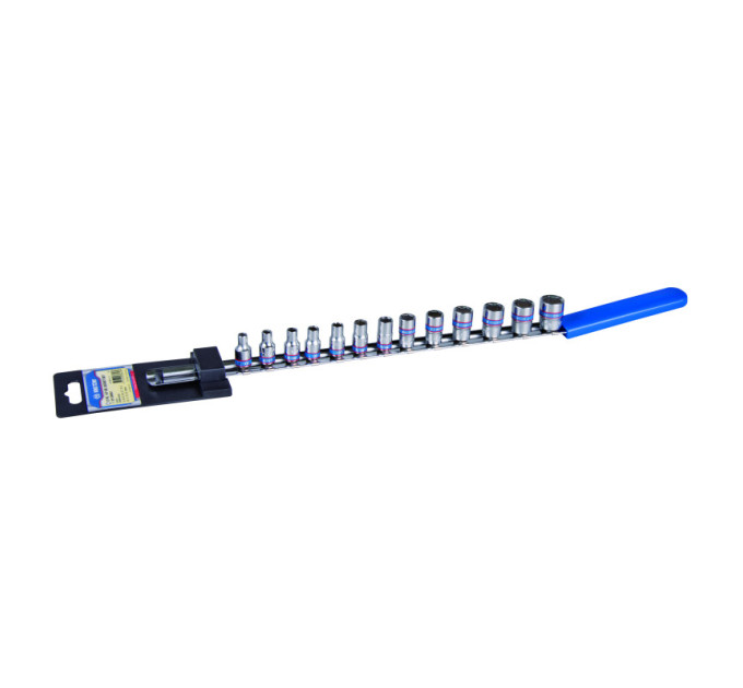 Набор головок 1/4" 13 ед. 6-ти гранные, (4-14mm) на планке с ручкой