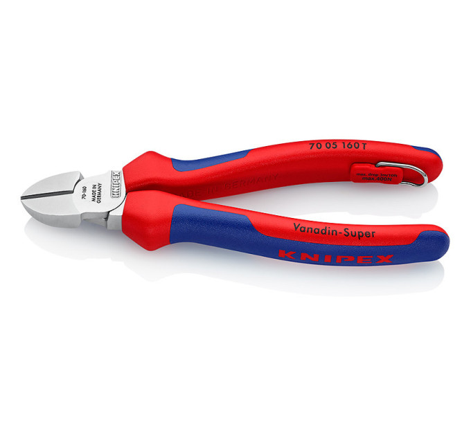 Кусачки боковые (бокорезы), Ø4,0мм, 160мм KNIPEX 70 05 160 T, с страховкой, хромированные