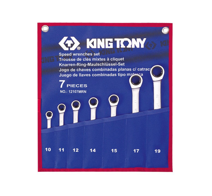 Набор ключей комби с трещоткой 7 ед. (10-19мм) KING TONY