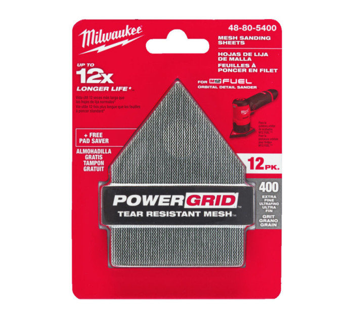 Сетка шлифовальная HL MILWAUKEE, 67х92мм, зерно 400, (12шт+подкладка) (для M12 FDSS)