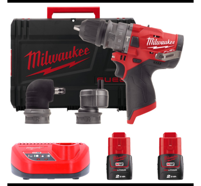 Дриль-шуруповерт акумуляторна безщіткова ударна MILWAUKEE M12 FPDXKIT-202X(37Нм)(2нас+2Х2Ач+кейс)