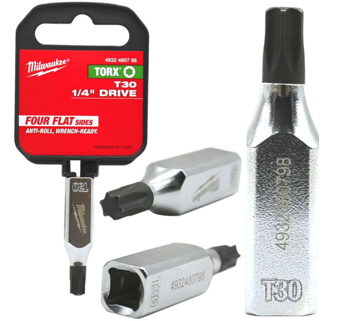 Головка торцевая хромированная ¼” MILWAUKEE с битой Torx TX30