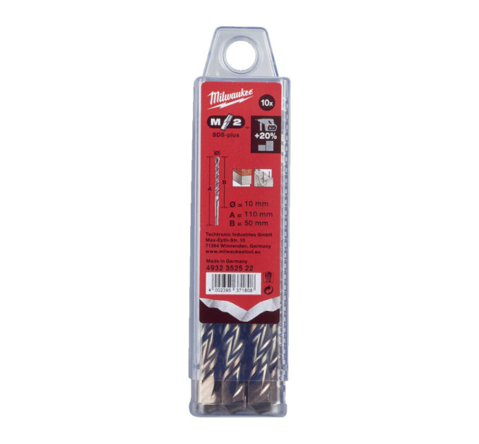 Бур SDS-PLUS M2 MILWAUKEE, Ø12,0х260х200мм, (10шт)