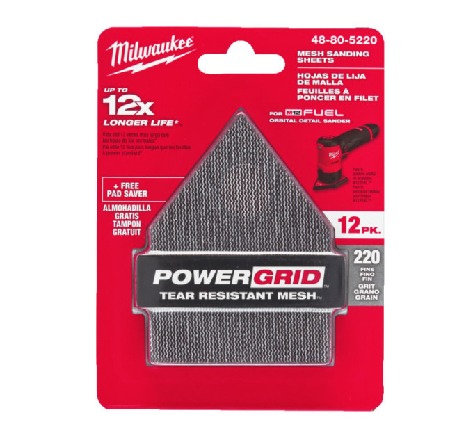 Сетка шлифовальная HL MILWAUKEE, 67х92мм, зерно 220, (12шт+подкладка) (для M12 FDSS)