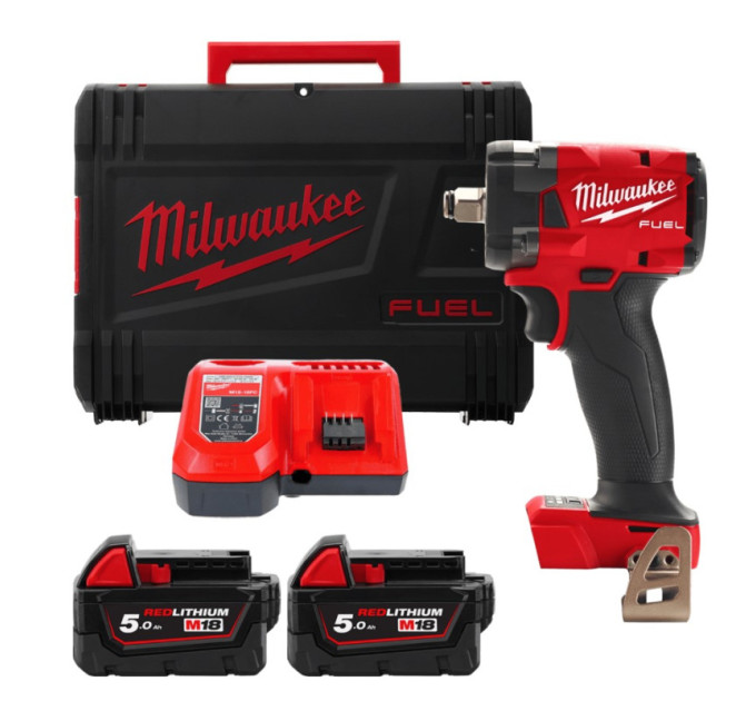Гайковерт аккумуляторный бесщеточный MILWAUKEE 1/2'' (339Нм) M18 FIW2F12-502X, с кольцом (ЗУ+2Х5Ач)