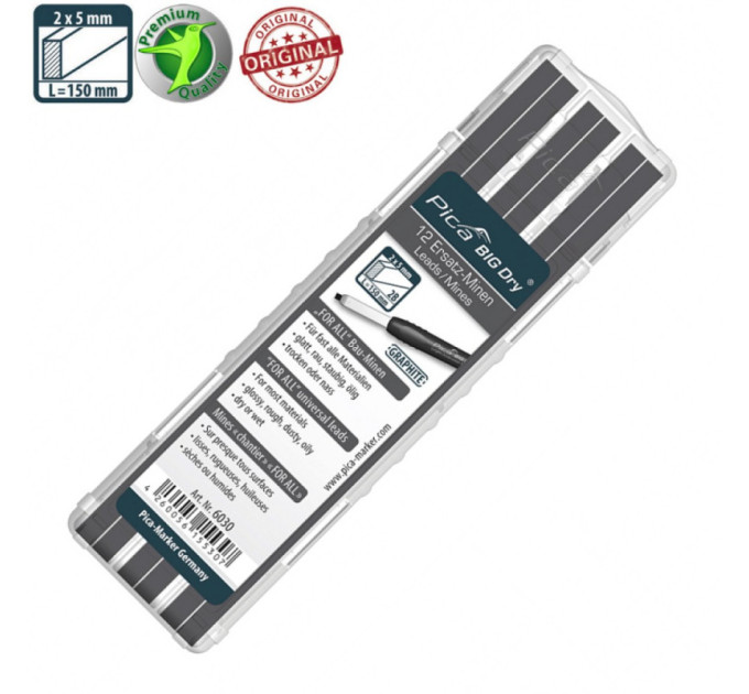 Стержни запасные BIG Dry Refills 6030 2В для PICA BIG Dry FOR ALL водорастворимые, графит, (12шт)