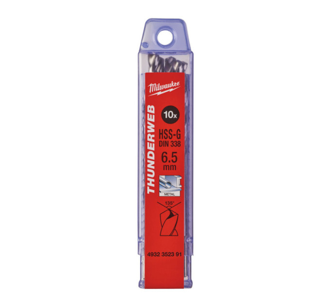 Сверло по металлу THUNDERWEB HSS-G MILWAUKEE, DIN338, Ø6,5x101х63мм, (10шт)