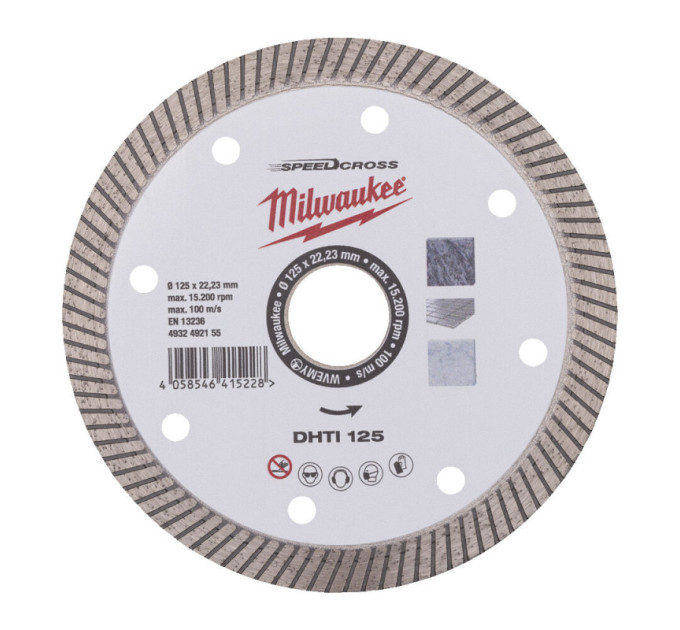 Диск алмазний Speedcross MILWAUKEE DHTi 125, Ø125мм (керамічна плитка/чистий різ)