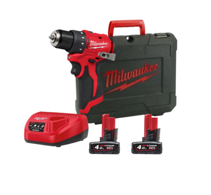 Дриль-шуруповерт акумуляторний безщітковий MILWAUKEE M12 BLDDRC-402С (40Нм) (ЗУ+2акк.Х4Ач+кейс)