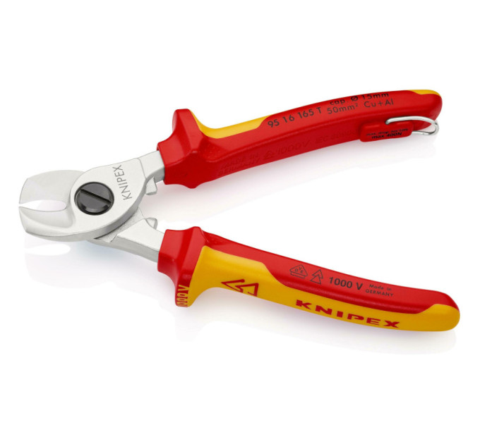 Ножницы для резки кабелей,Ø15мм / 50мм², 165мм VDE KNIPEX 95 16 165 T BK,с страховкой, хромированные
