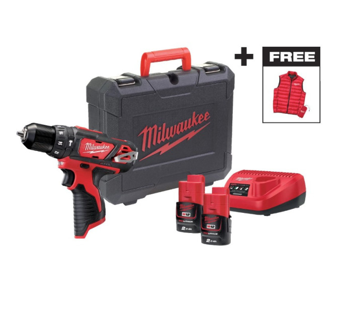 Дриль-шуруповерт ударний акумуляторний MILWAUKEE M12 BPDMC-202C (30 Нм) + ЖИЛЕТКА