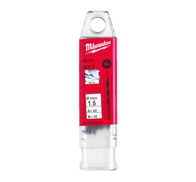 Сверло по металлу HSS-R MILWAUKEE, DIN338, Ø1,5х40х18мм, (10шт)