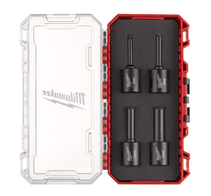 Набор коронок алмазных Diamond Max PACKOUT MILWAUKEE М14, Ø6/8/10/14мм (4шт) (сухое сверление)