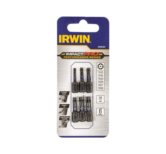 Биты IMPACT PRO 1/4"/25мм, комплект TR10, TR15, TR20, TR25, TR27, TR30, IRWIN