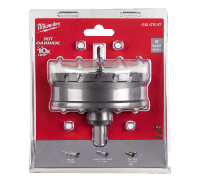 Цілісна коронка Holesaw TCT MILWAUKEE для сталі/нержавіючої сталі, Ø102мм