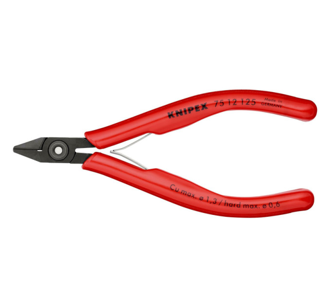 Кусачки боковые (бокорезы) для электроники, Ø1,3мм, 125мм KNIPEX 75 12 125, фосфатированные