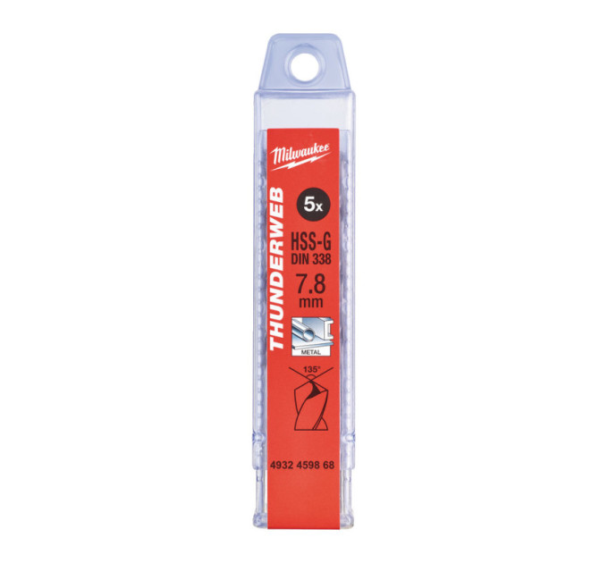 Свердло по металу THUNDERWEB HSS-G MILWAUKEE, DIN338, Ø7,8 х117х75мм, (5шт)