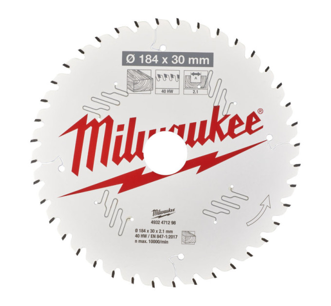 Диск пильний по дереву PFTE THIN KERF MILWAUKEE, Ø184х30х2, 1мм, 40 зуб.