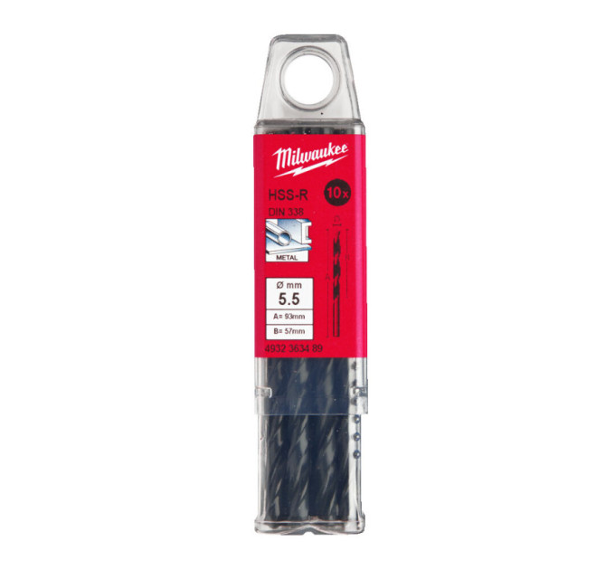 Свердло по металу HSS-R MILWAUKEE, DIN338, Ø5,5х93х57мм, (10шт)