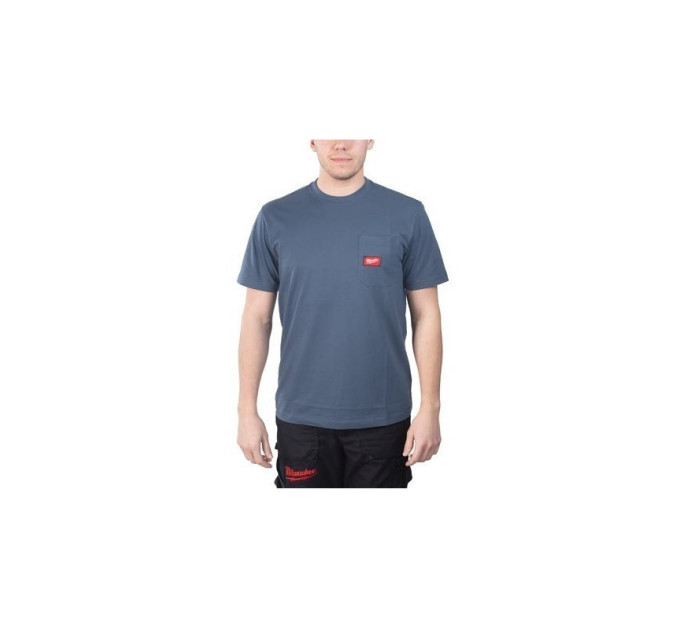 Футболка MILWAUKEE, WTSS з кишенею та коротким рукавом, синя, (розмір XXL)