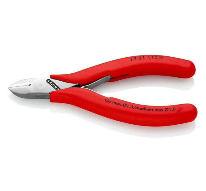 Кусачки боковые (бокорезы) для электроники, Ø1,3мм, 115мм KNIPEX 77 21 115 N, полированные