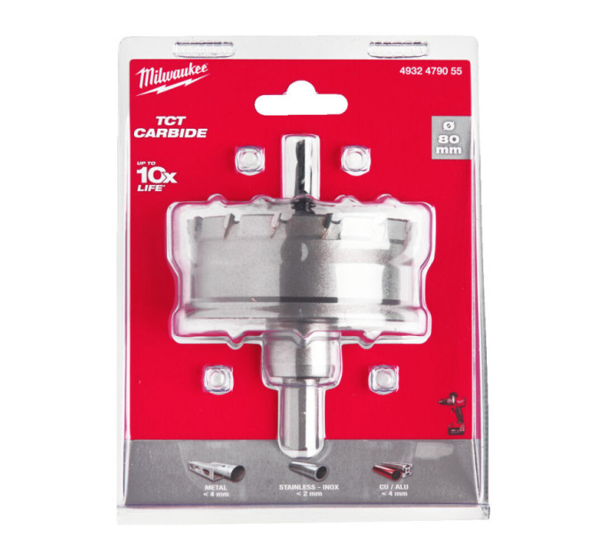 Цілісна коронка Holesaw TCT MILWAUKEE для сталі/нержавіючої сталі, Ø80мм