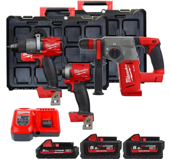 Набор инструментов акумуляторных MILWAUKEE, M18FPP3P2-533P(ЗУ,2х5,5Ач,1х3Ач,M18 FPD2,FID2,CHX.кейси)