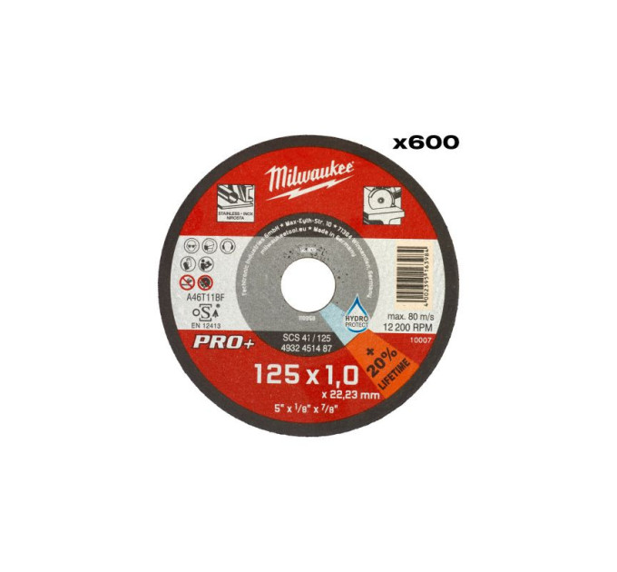 Диск отрезной по металлу MILWAUKEE, SCS 41/125х1 PRO+, Ø125мм (600шт)