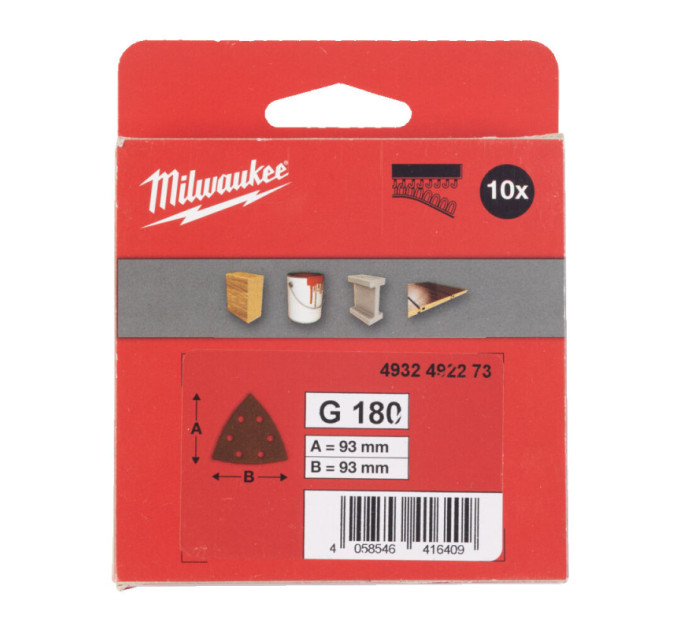 Шлифовальные листы MILWAUKEE, 93х93х93мм HL, зерно 180, (10шт)