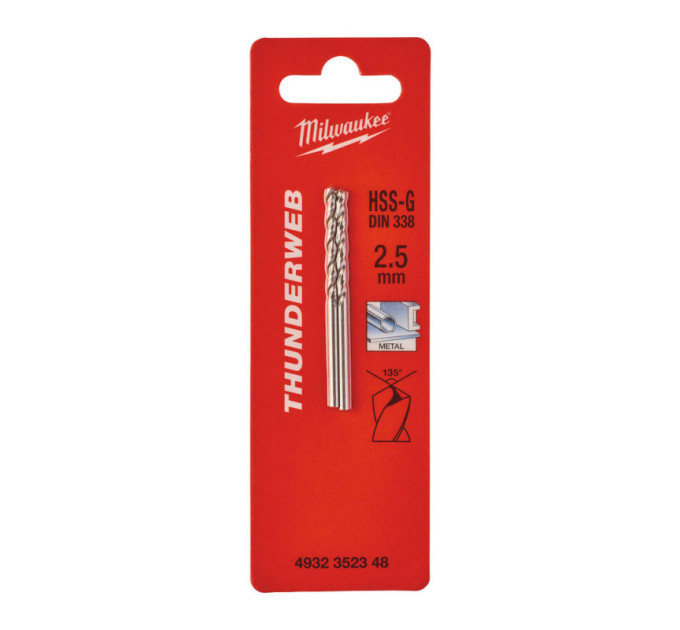 Сверло по металлу THUNDERWEB HSS-G MILWAUKEE, DIN338, Ø2,5x57х30мм, (2шт)