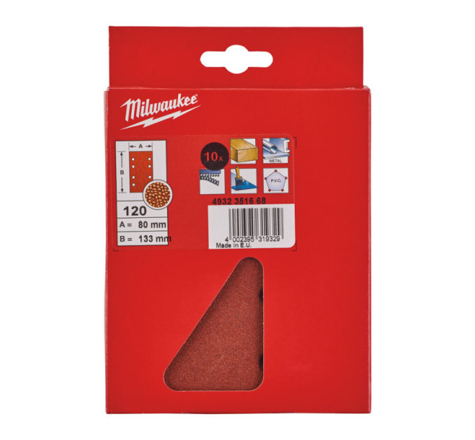Лист шлифовальный MILWAUKEE, 80x133мм, зерно 120, (10шт), (замена на 4932492765)