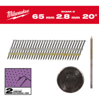 Гвозди с кольцевой накаткой и круглой головкой MILWAUKEE 2,8мм/20°/65мм (2000шт)