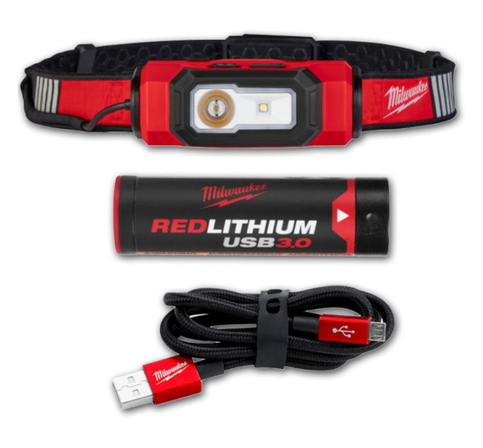 Фонарь светодиодный аккумуляторный налобный (зарядка через USB) MILWAUKEE L4 HL-VIS-301