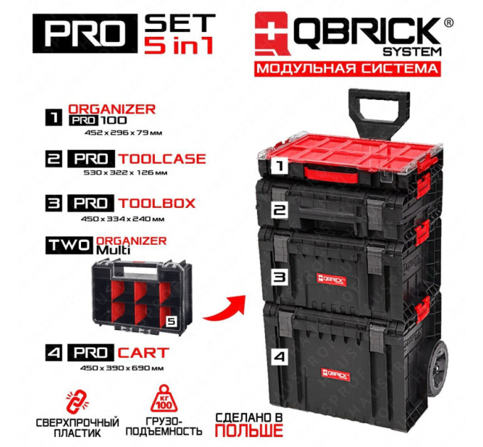 Набор ящиков для инструментов QBRICK SYSTEM PRO SET "5 в 1" PROMO 2026 (450x390x785мм)