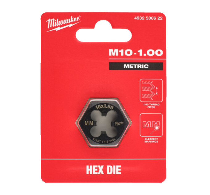 Плашка шестигранная MILWAUKEE, М10-1,00мм