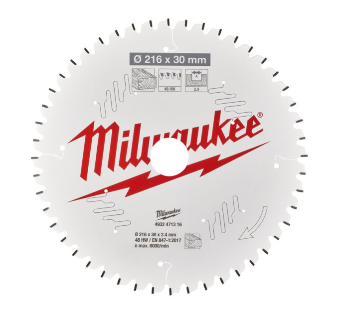 Диск пильный по дереву для торцевых пил PFTE MILWAUKEE, Ø216х30х2,4мм, 48 зуб.