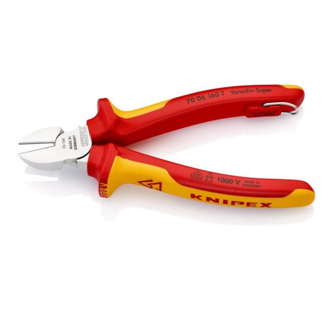 Кусачки боковые (бокорезы), Ø4,0мм, 160мм VDE KNIPEX 70 06 160 T, с страховкой, хромированные
