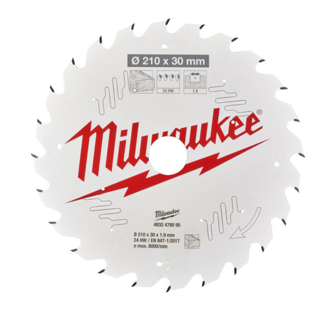 Диск пильний по дереву для настільних пилок PFTE MILWAUKEE, Ø210х30х1,9мм, 24 зуб.