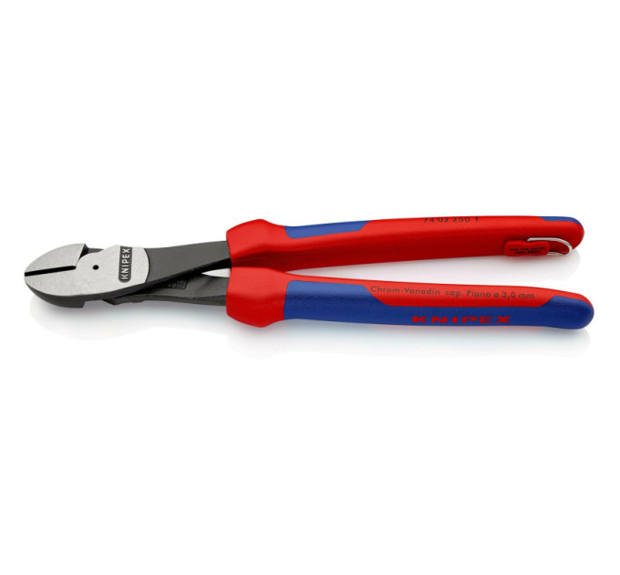 Кусачки боковые (бокорезы) особой мощности, Ø4,6мм, 250мм KNIPEX 74 02 250 T BK, с страховкой,фосфат