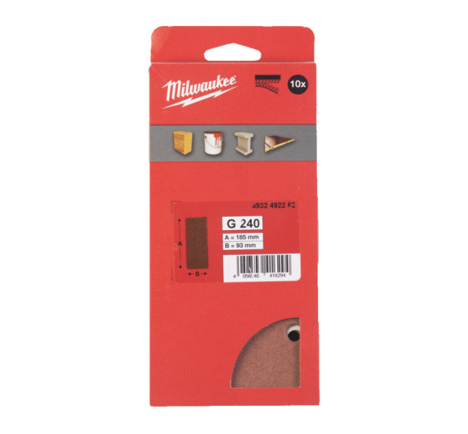 Шлифовальные листы MILWAUKEE, 93x185мм HL, зерно 240, (10шт)
