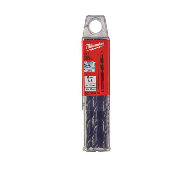 Свердло по металу HSS-R MILWAUKEE, DIN338, Ø6,5х101х63мм, (10шт)
