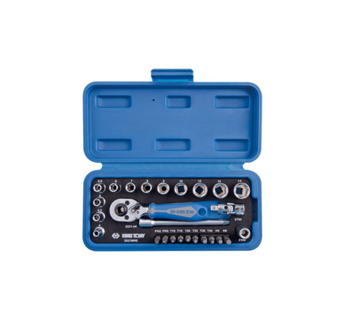 Набор головок 1/4" 27 ед. 6-ти гранные, (4-14mm)