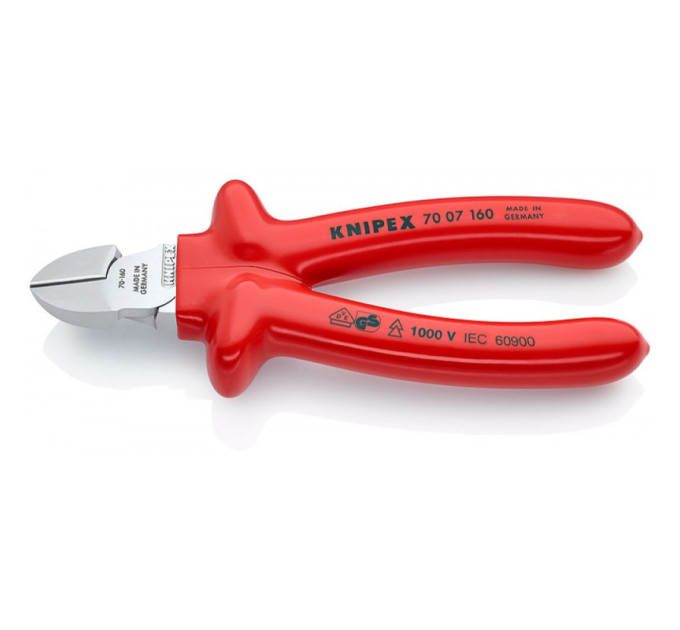 Кусачки боковые (бокорезы), Ø4,0мм, 160мм VDE KNIPEX 70 07 160, хромированные