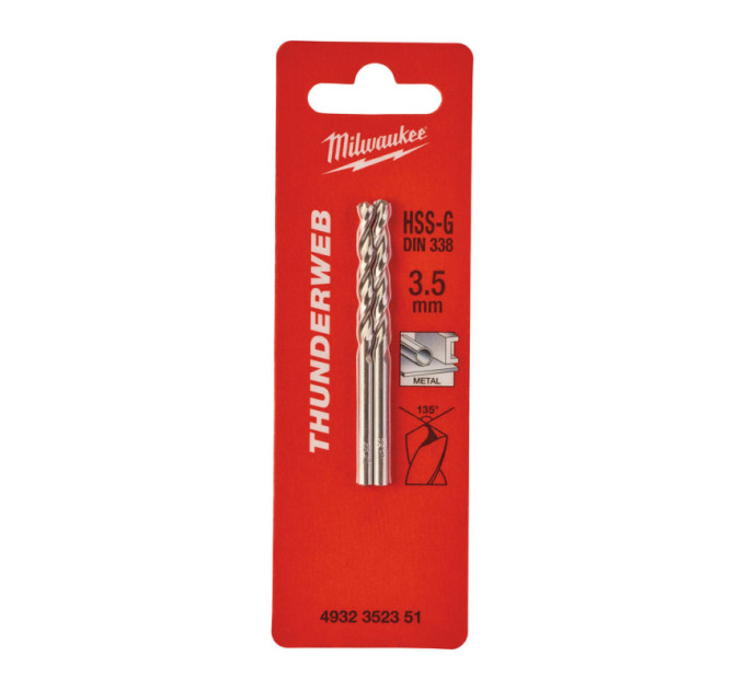 Свердло по металу THUNDERWEB HSS-G MILWAUKEE, DIN338, Ø3,5x70х39мм, (2шт)
