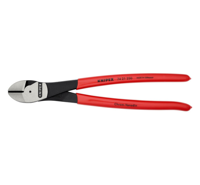 Кусачки боковые (бокорезы) особой мощности, 12°, Ø4,6мм, 250мм KNIPEX 74 21 250, фосфатированные