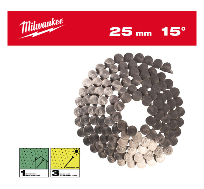 Гвозди из нержавейки с круглой головкой в катушке MILWAUKEE, 3.05х10,5мм/15°/25мм, (2160шт)