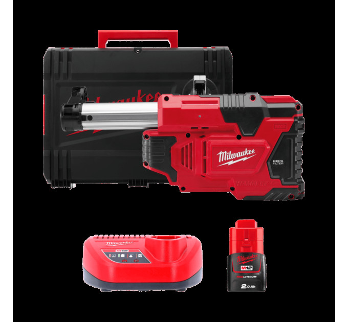 Пылесос аккумуляторный универсальный для перфораторов MILWAUKEE M12 DE-201X (ЗУ+1акк.Х2Ач+HDкейс)